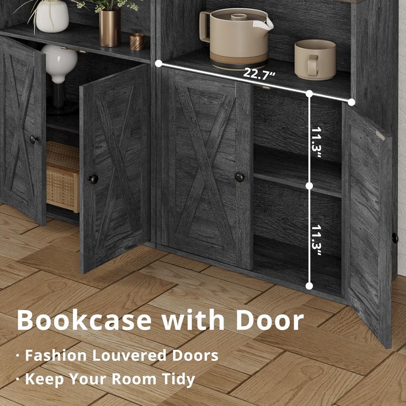 IRONCK Industrial Bookshelves and Bookcases with Doors Floor Standing 6 Shelf Display Storage Shelves 70 in Tall Bookcase for Home Office, Living Room - Image 2